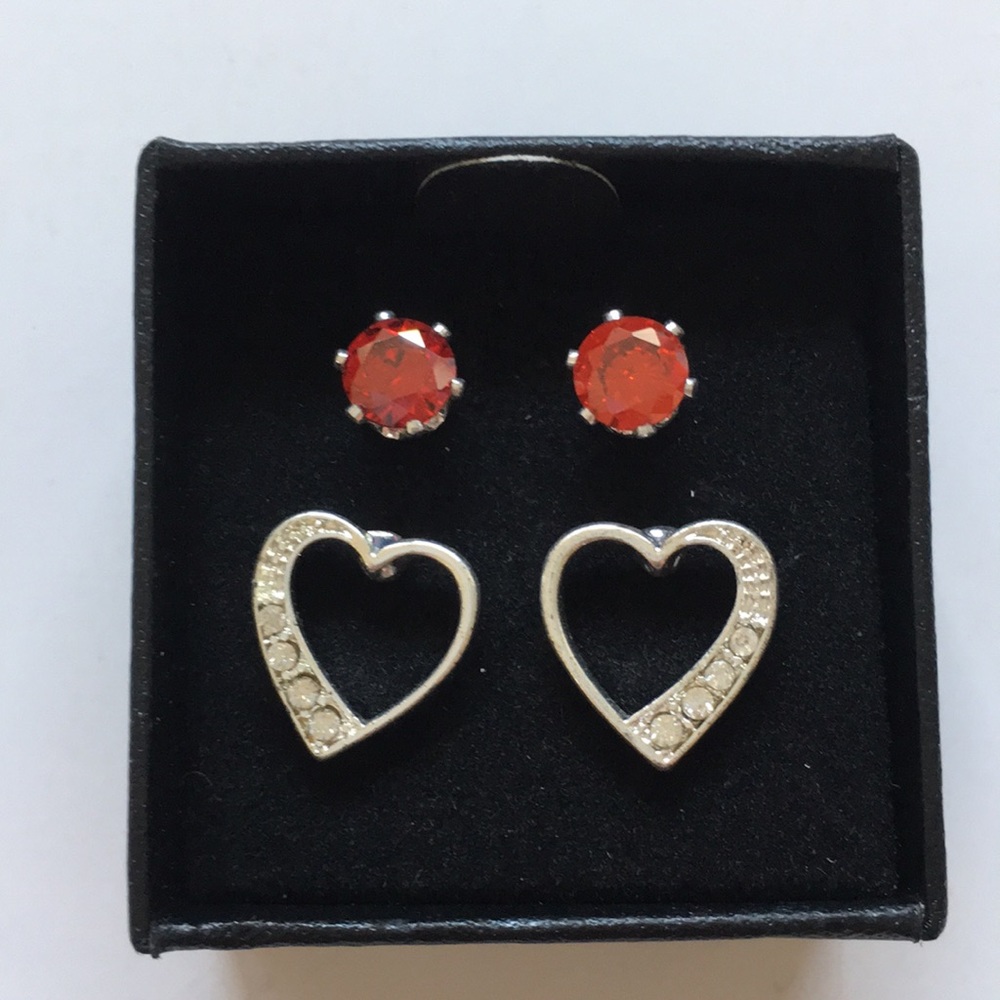 AVON  Red CZ and Heart Stud Set in Gift Box